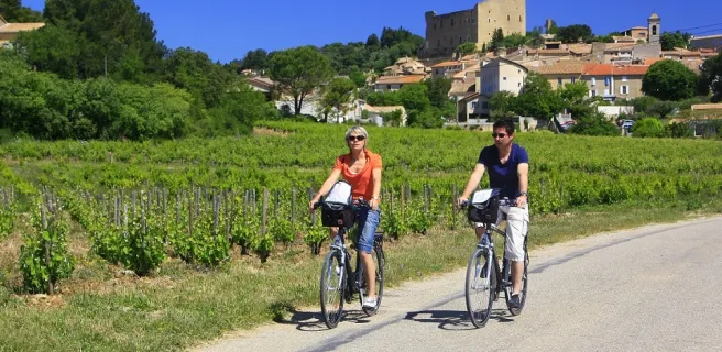 ViaRhôna dans les vignes vers Chateauneuf-du-Pape