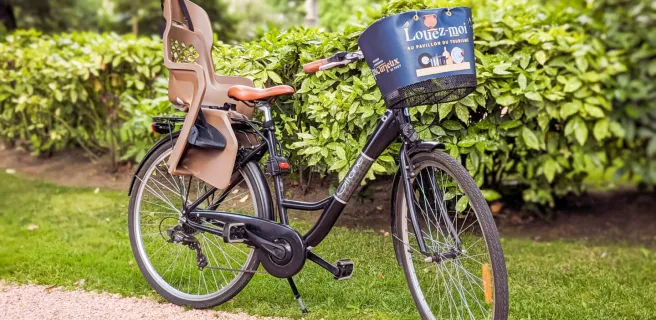Mechanical bicycle rental with baby carrier in Vienne